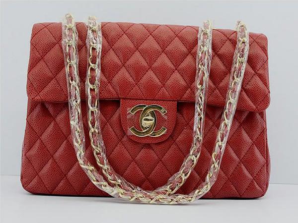 Chanel 1114 Red cowhide leather replica handbag with Gold hareware - Click Image to Close