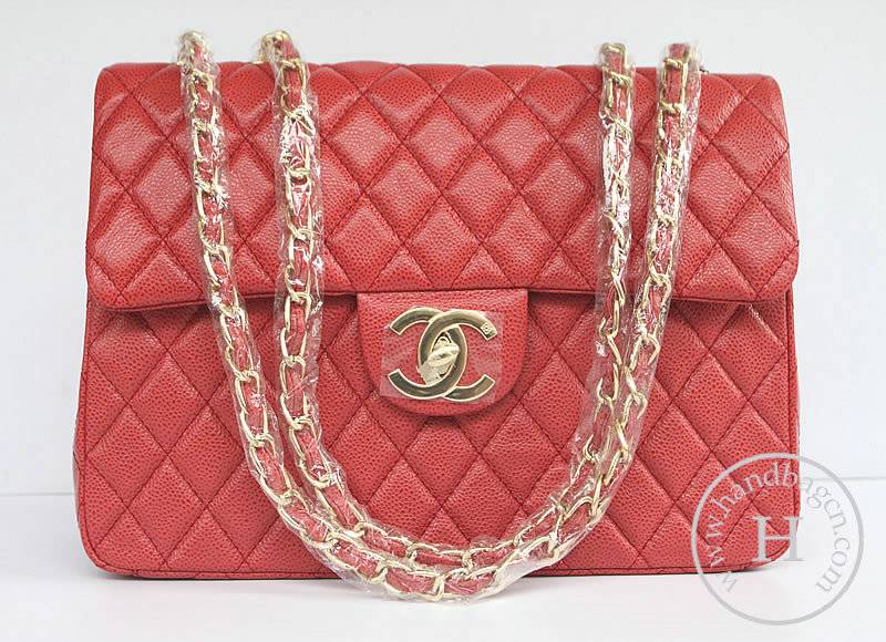 Chanel 1114 Red cowhide leather replica handbag with Gold hareware - Click Image to Close