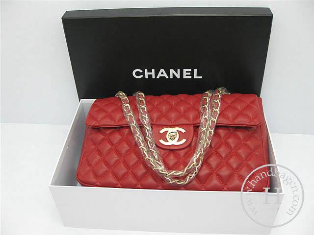 Chanel 1114 Red lambskin leather handbag with gold hardware - Click Image to Close