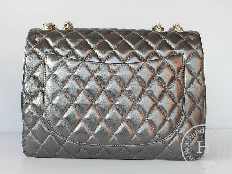 Chanel 1114 Silvery grey lambskin leather handbag with gold hardware - Click Image to Close