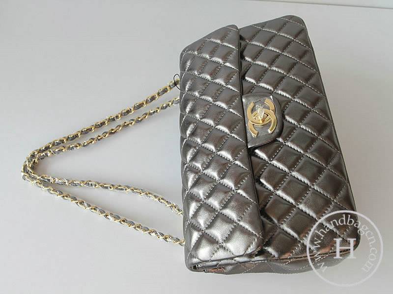 Chanel 1114 Silvery grey lambskin leather handbag with gold hardware - Click Image to Close