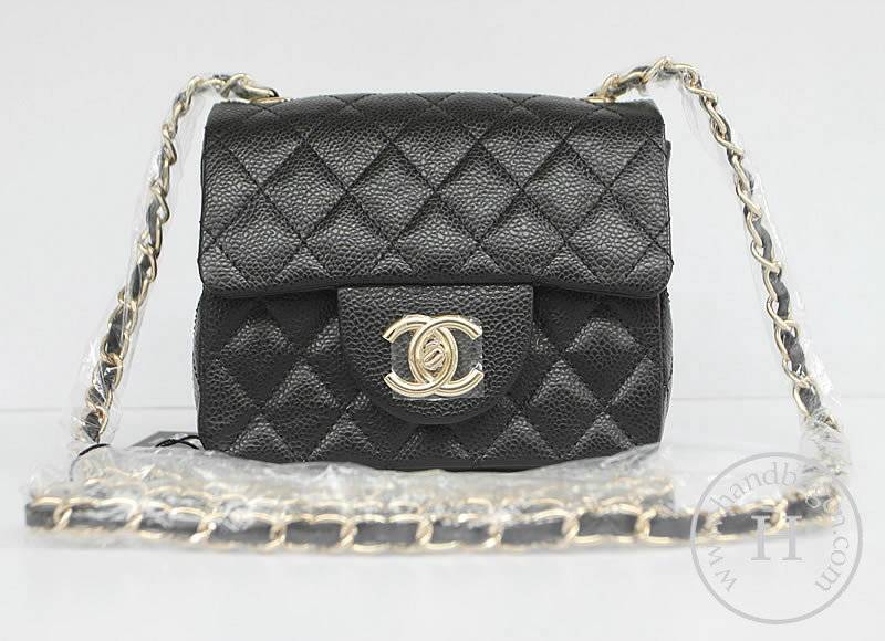 Chanel 1115 replica handbag Black cowhide leather with Gold hardware