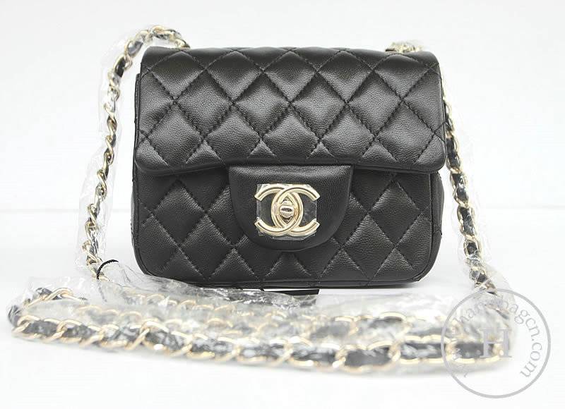 Chanel 1115 replica handbag Black lambskin leather with Gold hardware - Click Image to Close