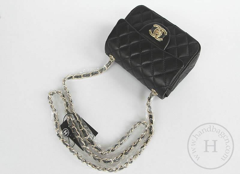 Chanel 1115 replica handbag Black lambskin leather with Gold hardware