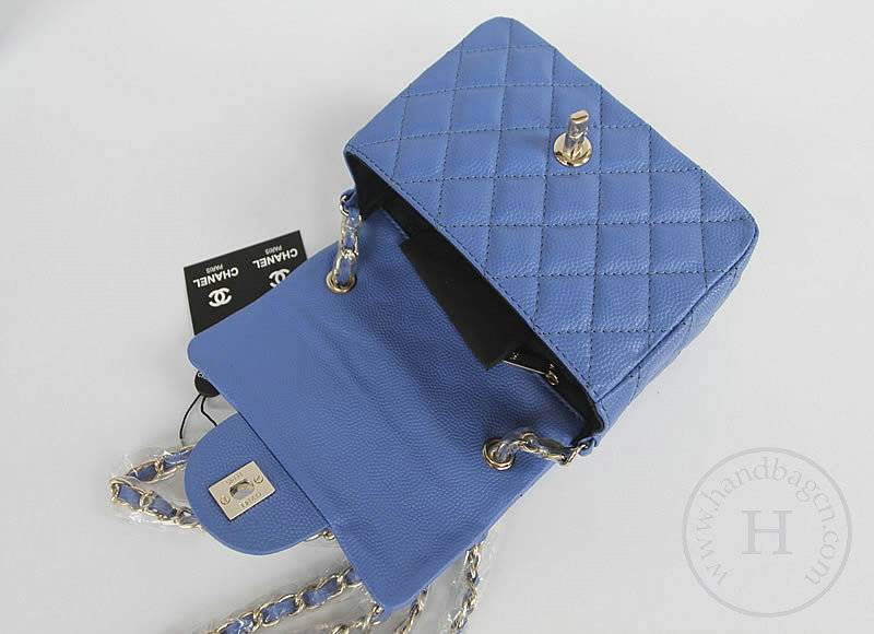 Chanel 1115 replica handbag Blue cowhide leather with Gold hardware - Click Image to Close