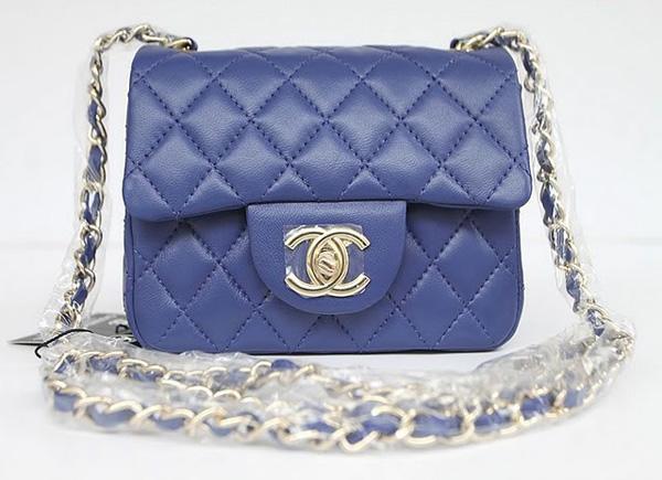 Chanel 1115 replica handbag Blue lambskin leather with Gold hardware