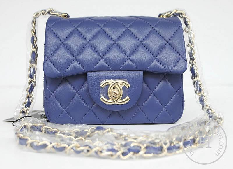 Chanel 1115 replica handbag Blue lambskin leather with Gold hardware