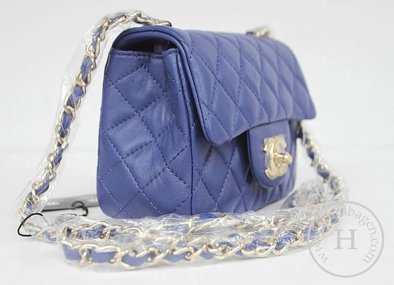 Chanel 1115 replica handbag Blue lambskin leather with Gold hardware - Click Image to Close