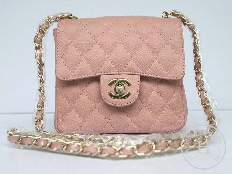 Chanel 1115 replica handbag Pink cowhide leather with Gold hardware - Click Image to Close