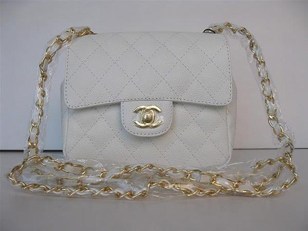 Chanel 1115 replica handbag White cowhide leather with Gold hardware - Click Image to Close
