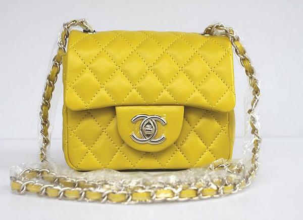 Chanel 1115 replica handbag Yellow lambskin leather with Gold hardware