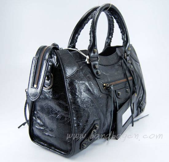 Balenciaga 115748S Black Arena City Classic Oil Leather Bag