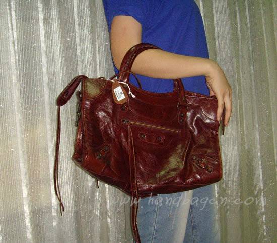 Balenciaga 115748S Dark Brown Arena City Classic Oil Leather Bag
