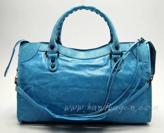 Balenciaga 115748S Sky Blue Arena City Classic Oil Leather Bag - Click Image to Close