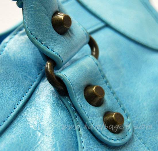 Balenciaga 115748S Sky Blue Arena City Classic Oil Leather Bag - Click Image to Close