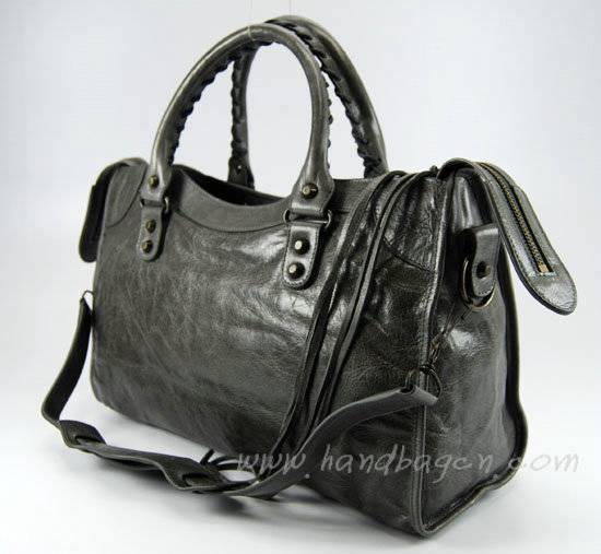 Balenciaga 115748S Dark Grey City Classic Oil Leather Bag - Click Image to Close
