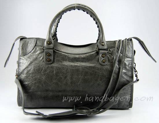 Balenciaga 115748S Dark Grey City Classic Oil Leather Bag