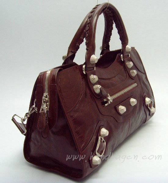 Balenciaga 173082A Dark Brown Arena Giant City Large Oil Leather Bag - Click Image to Close