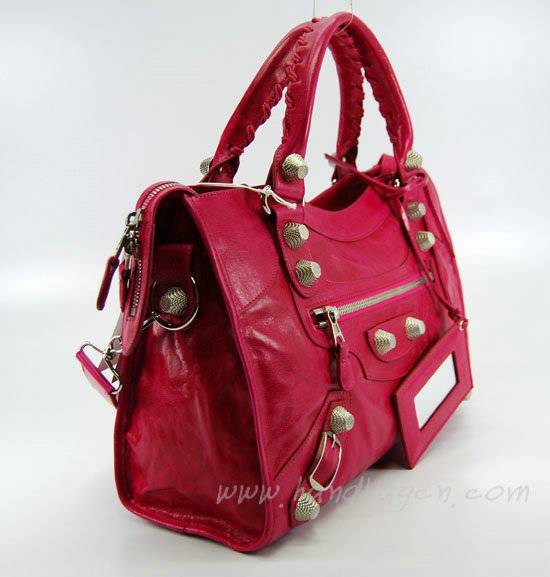 Balenciaga 173084A Arena Giant City Bag Rose Red with Silver Hardware - Click Image to Close