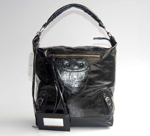 Balenciaga 177285 Black Arena Classic Day Hobo Leather Handbag
