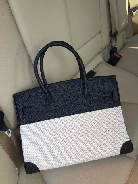 Hermes Birkin 30cm Black Leather/Canvas With Gold Hardware - Click Image to Close