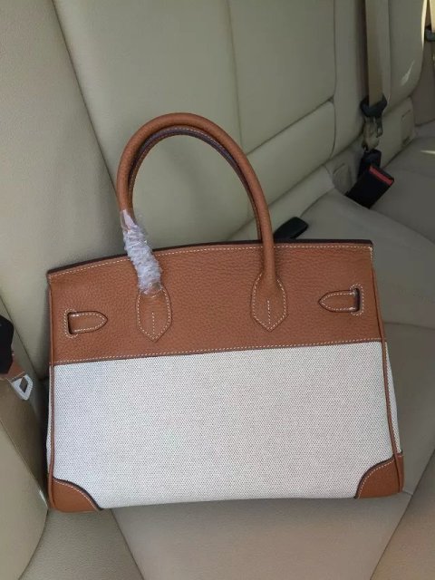 Hermes Birkin 30cm Tan Leather/Canvas With Gold Hardware