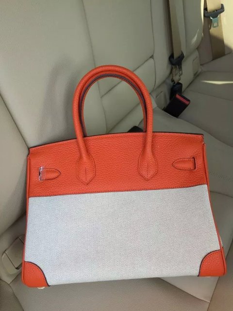 Hermes Birkin 35cm Orange Leather/Canvas With Gold Hardware - Click Image to Close