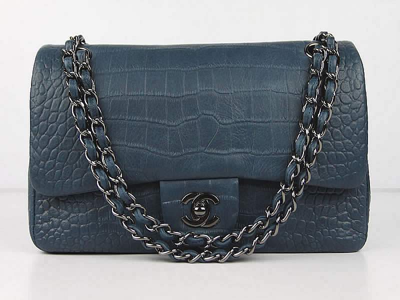 Chanel 01112 Classic 2.55 Croco Leather Flap Bag-Blue Chanel 01112 Classic 2.55 Croco Leather Flap Bag-Blue
