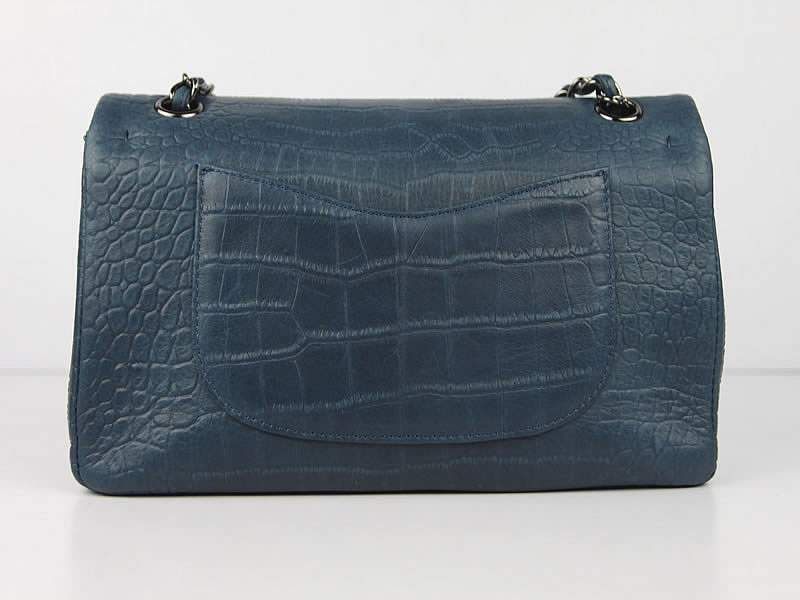 Chanel 01112 Classic 2.55 Croco Leather Flap Bag-Blue - Click Image to Close