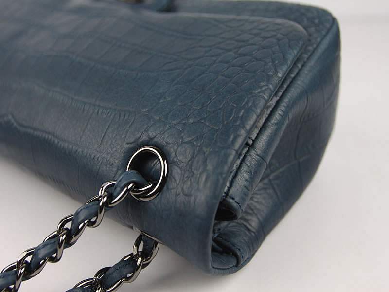 Chanel 01112 Classic 2.55 Croco Leather Flap Bag-Blue