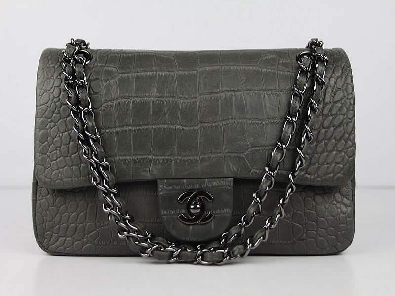 Chanel 01112 Classic 2.55 Croco Leather Flap Bag-Green Chanel 01112 Classic 2.55 Croco Leather Flap Bag-Green