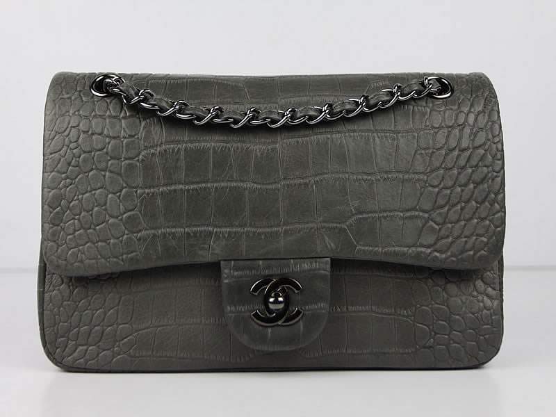 Chanel 01112 Classic 2.55 Croco Leather Flap Bag-Green - Click Image to Close