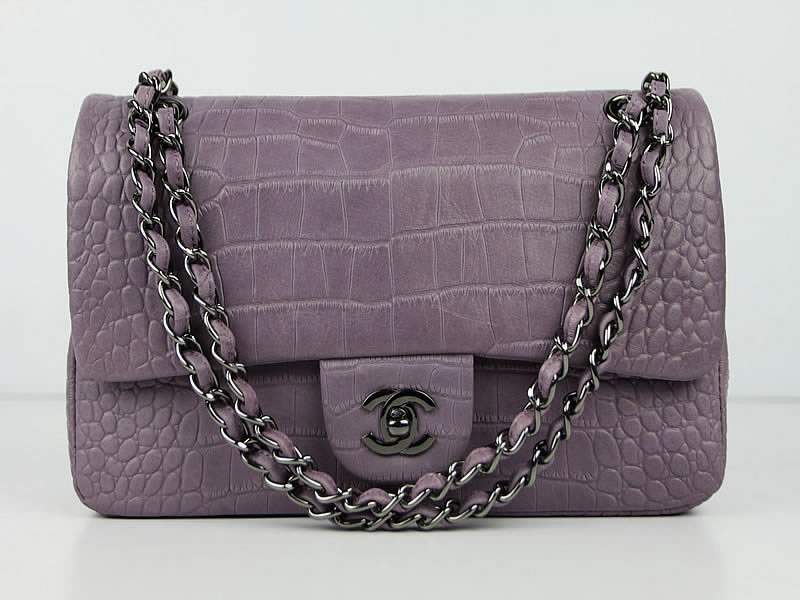 Chanel 01112 Classic 2.55 Croco Leather Flap Bag-Purple Chanel 01112 Classic 2.55 Croco Leather Flap Bag-Purple