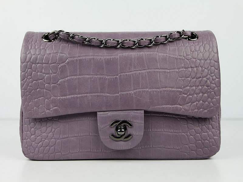 Chanel 01112 Classic 2.55 Croco Leather Flap Bag-Purple