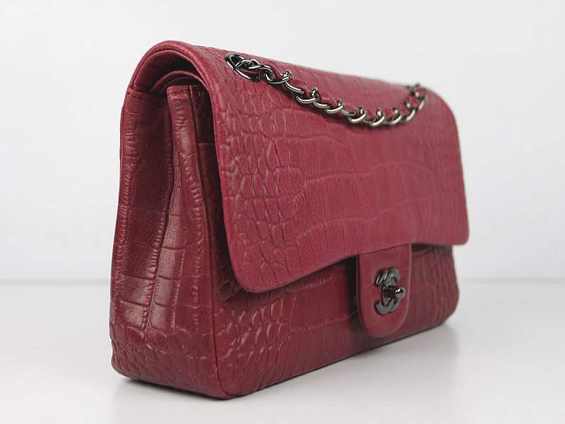 Chanel 01112 Classic 2.55 Croco Leather Flap Bag-Red - Click Image to Close