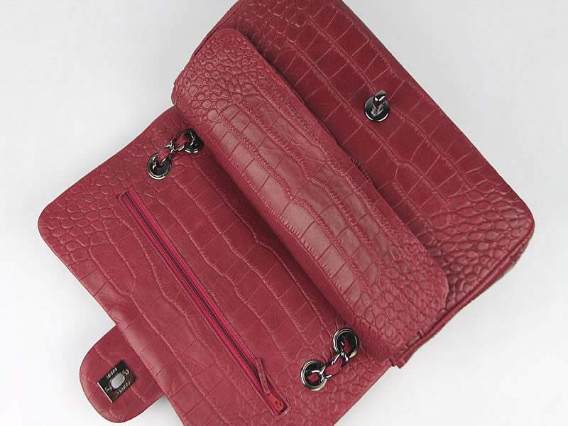 Chanel 01112 Classic 2.55 Croco Leather Flap Bag-Red