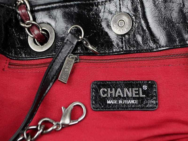 Chanel 50133 Lambskin Leather Handbag Silvery Hardware-Black