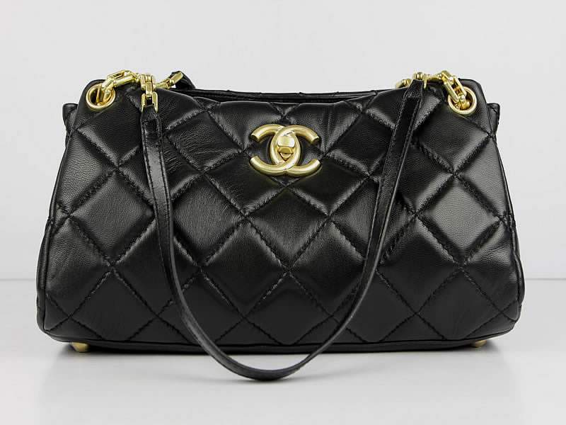 Chanel 52128 Lambskin Handbag Gold Hardware-Black