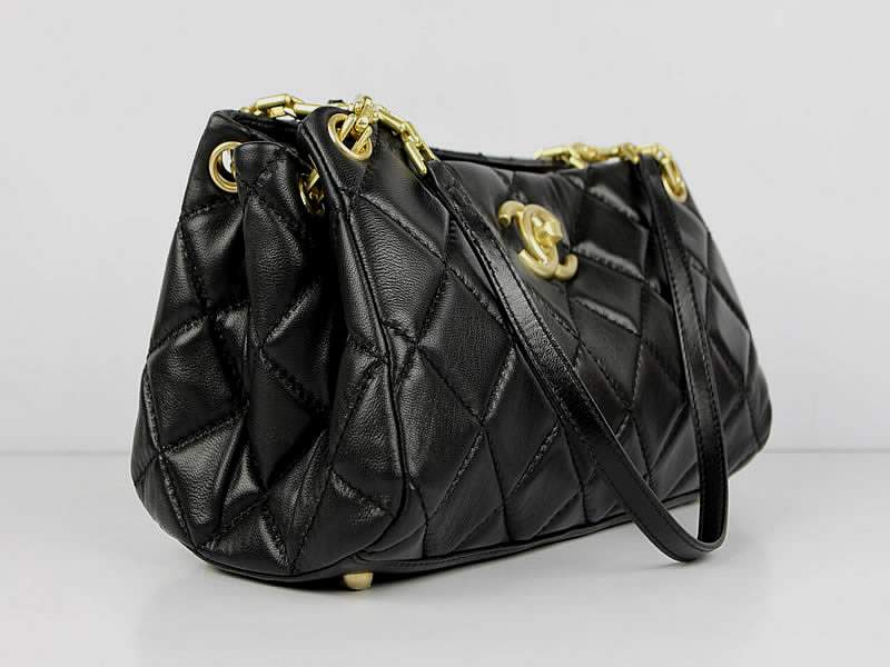 Chanel 52128 Lambskin Handbag Gold Hardware-Black