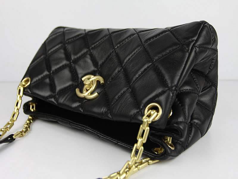 Chanel 52128 Lambskin Handbag Gold Hardware-Black - Click Image to Close
