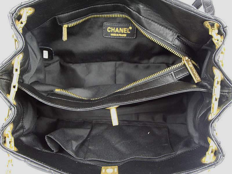 Chanel 52128 Lambskin Handbag Gold Hardware-Black - Click Image to Close