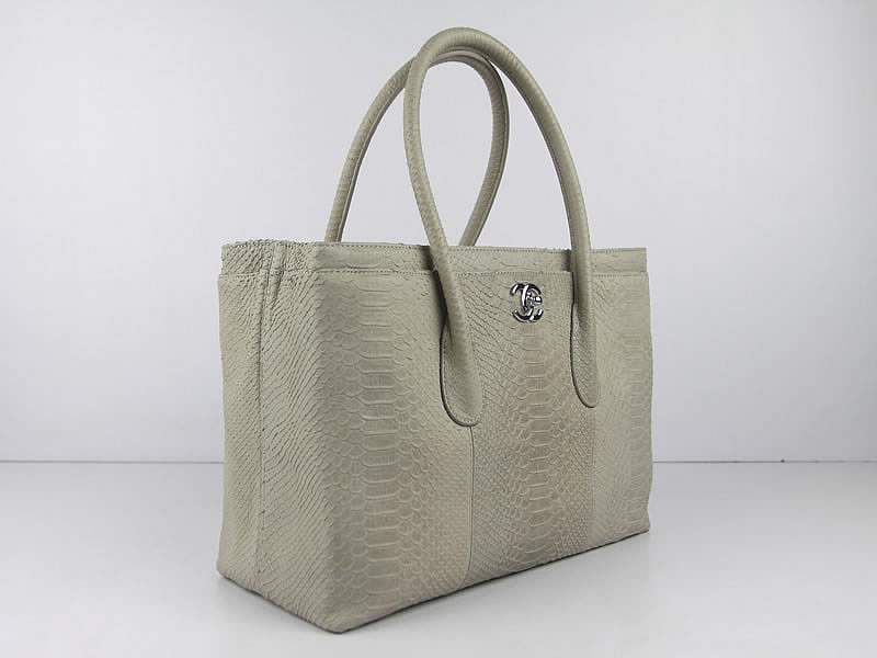 Chanel 65011 Snake Grain Leather Tote Bag-Gray - Click Image to Close