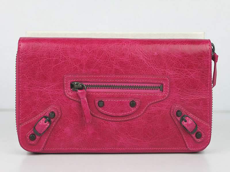 Balenciaga B002 Import Leather Long Wallet-Rose Red - Click Image to Close