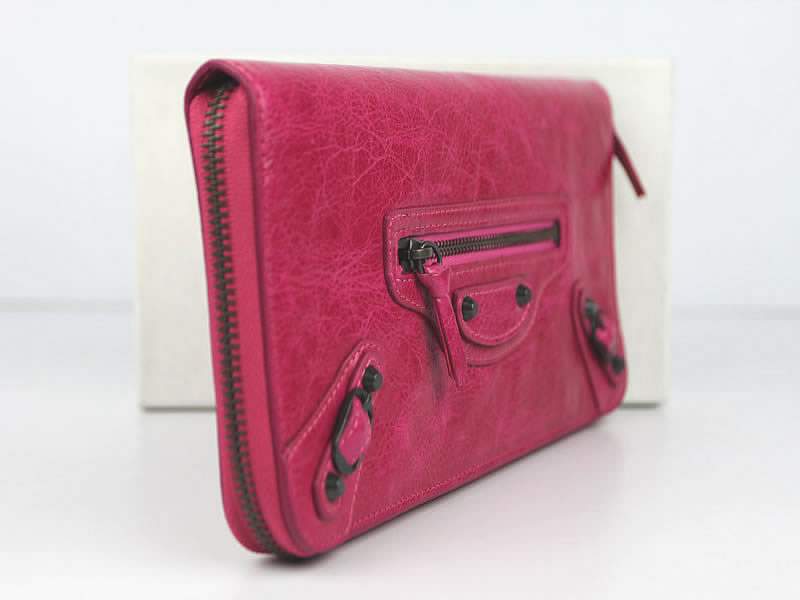 Balenciaga B002 Import Leather Long Wallet-Rose Red