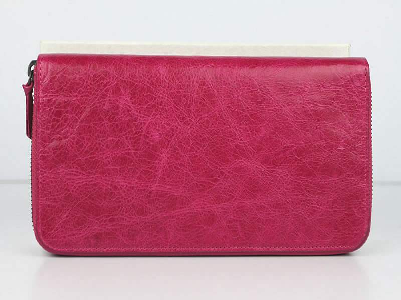 Balenciaga B002 Import Leather Long Wallet-Rose Red - Click Image to Close