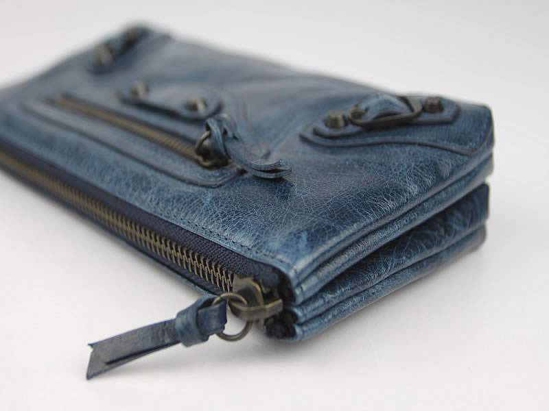 Balenciaga BG203 Import Leather Long Wallet-Blue