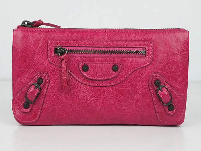 Balenciaga BG203 Import Leather Long Wallet-Rose Red
