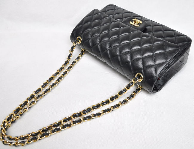 Chanel 1112 Classic 2.55 Black Lambskin Leather With Gold Hardware - Click Image to Close