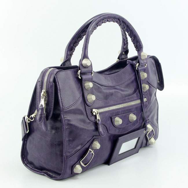 Balenciaga 085332A Gaint Sliver City Handbags-Purplish Blue - Click Image to Close