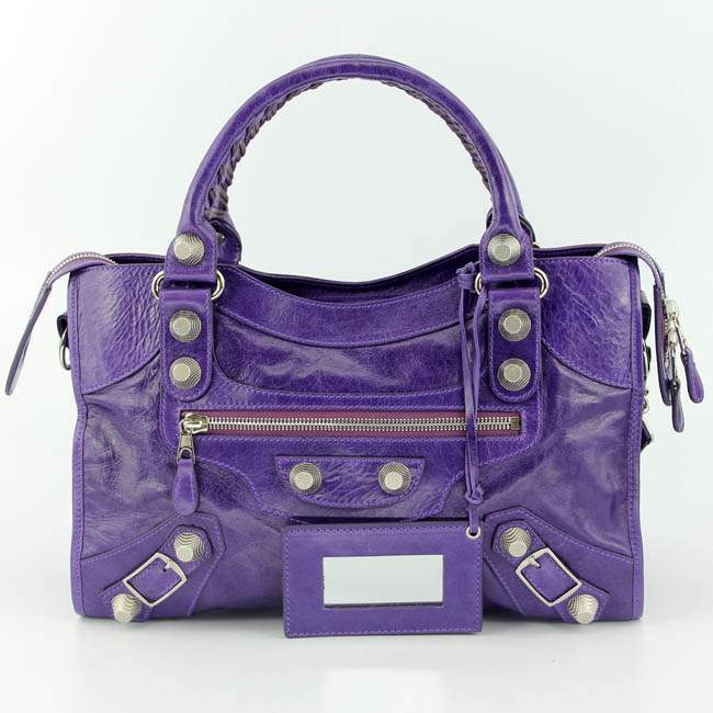 Balenciaga 085332A Gaint Sliver City Handbags-Purple - Click Image to Close
